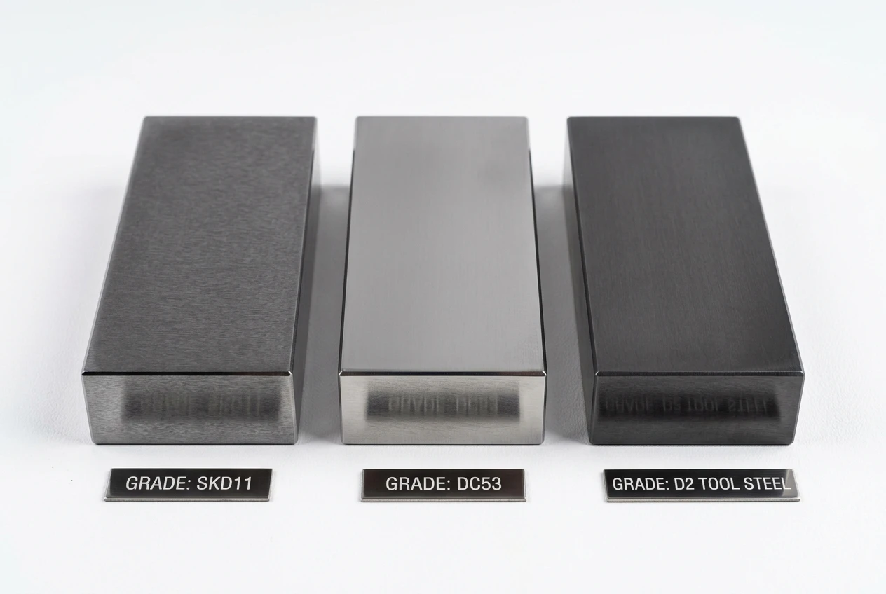 Tool steel material samples SKD11 DC53 D2 comparison for stamping die