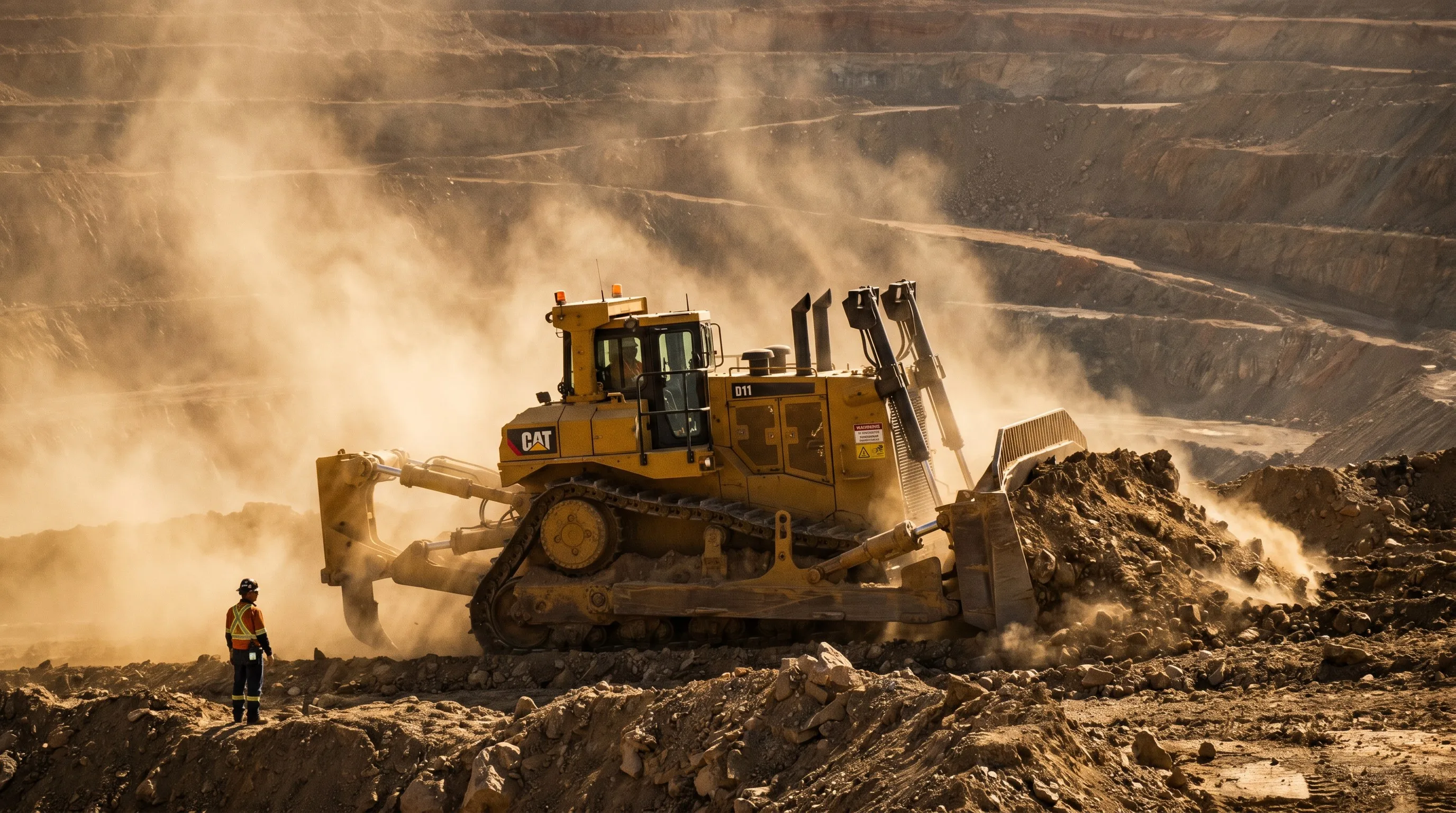 Mining bulldozer in harsh dusty environment