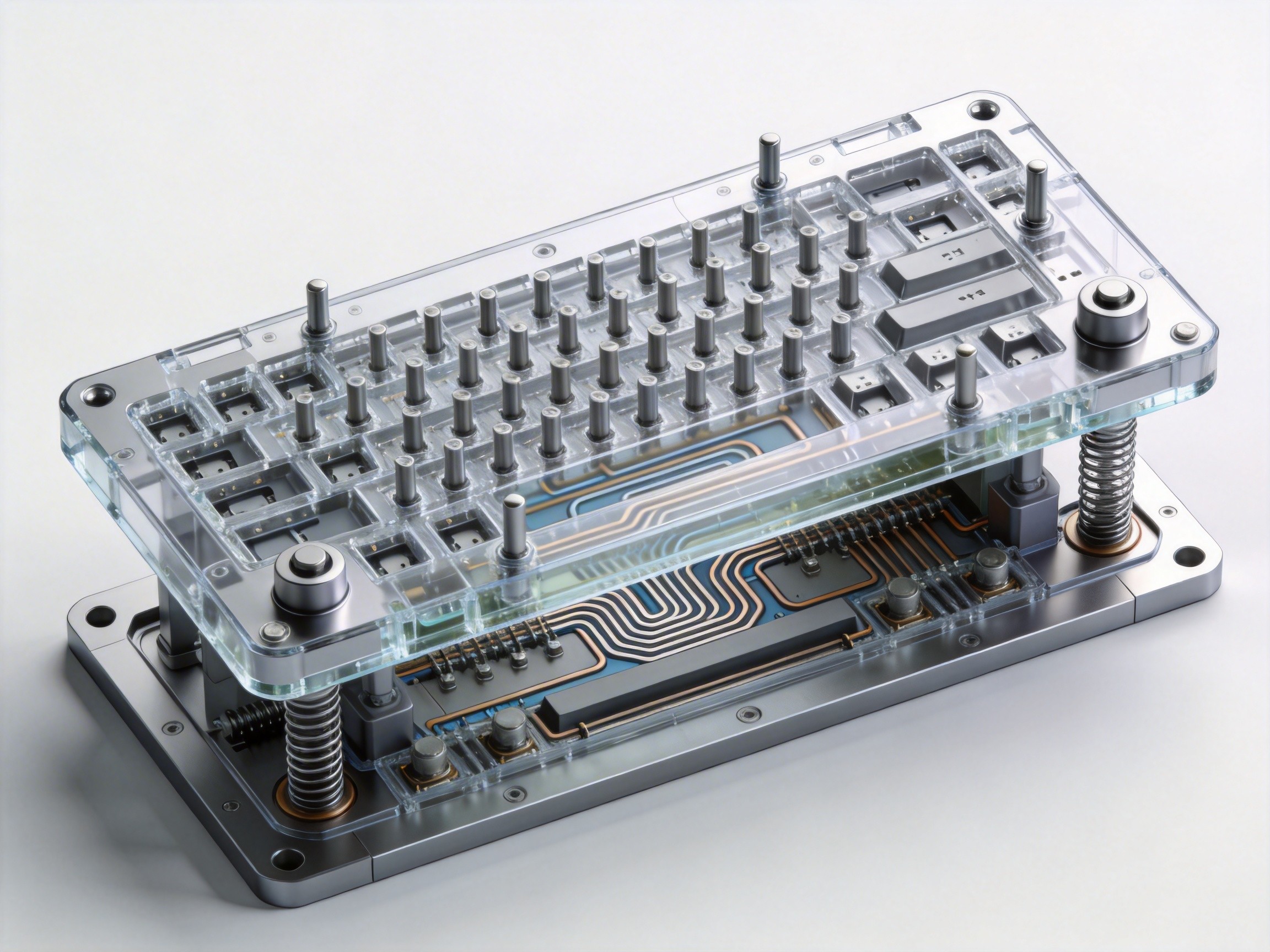 3D CAD model of keyboard injection mold with cooling channels