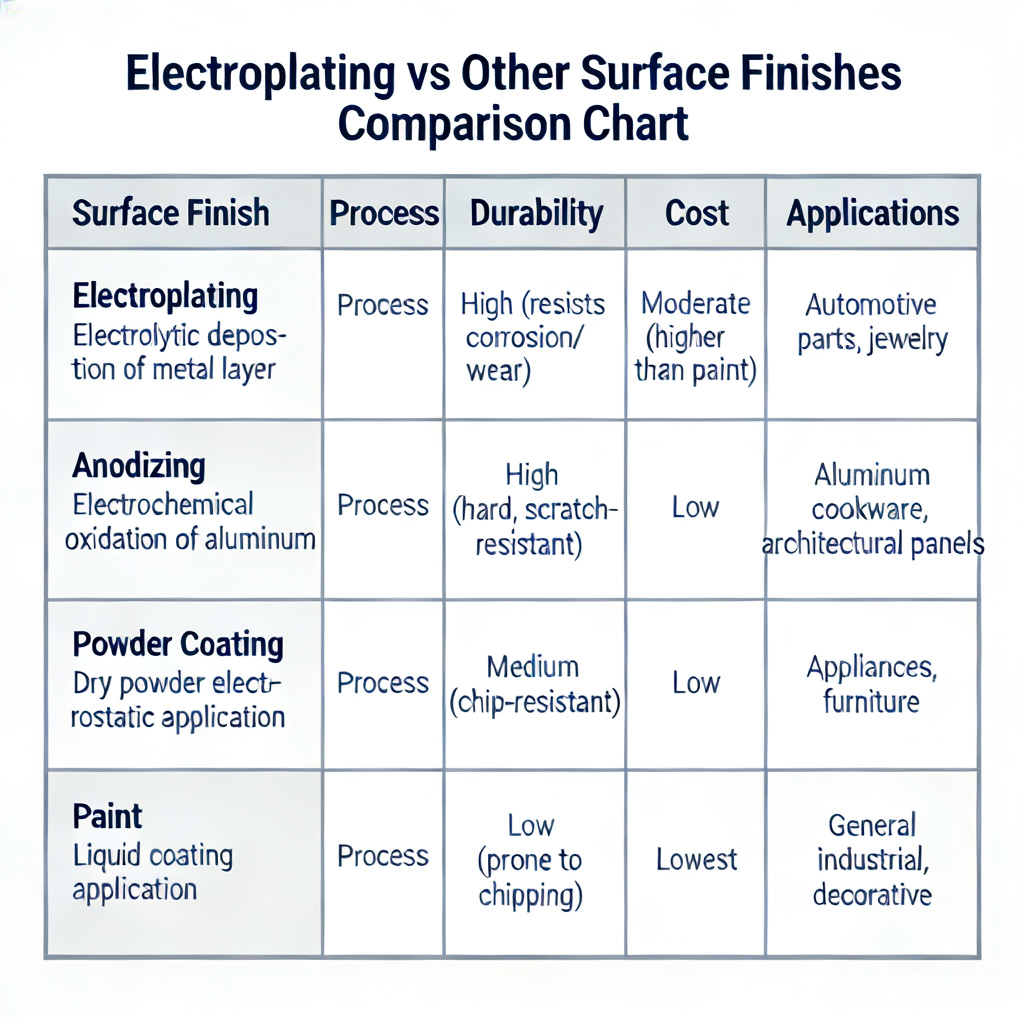Electroplating vs other surface finishes comparison chart