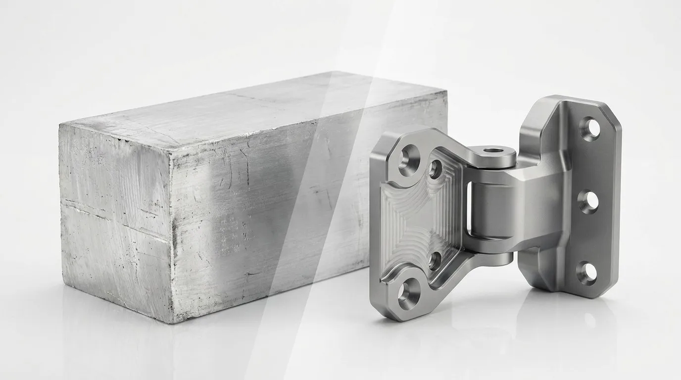raw aluminum billet to finished CNC machined automotive door hinge precision manufacturing transformation