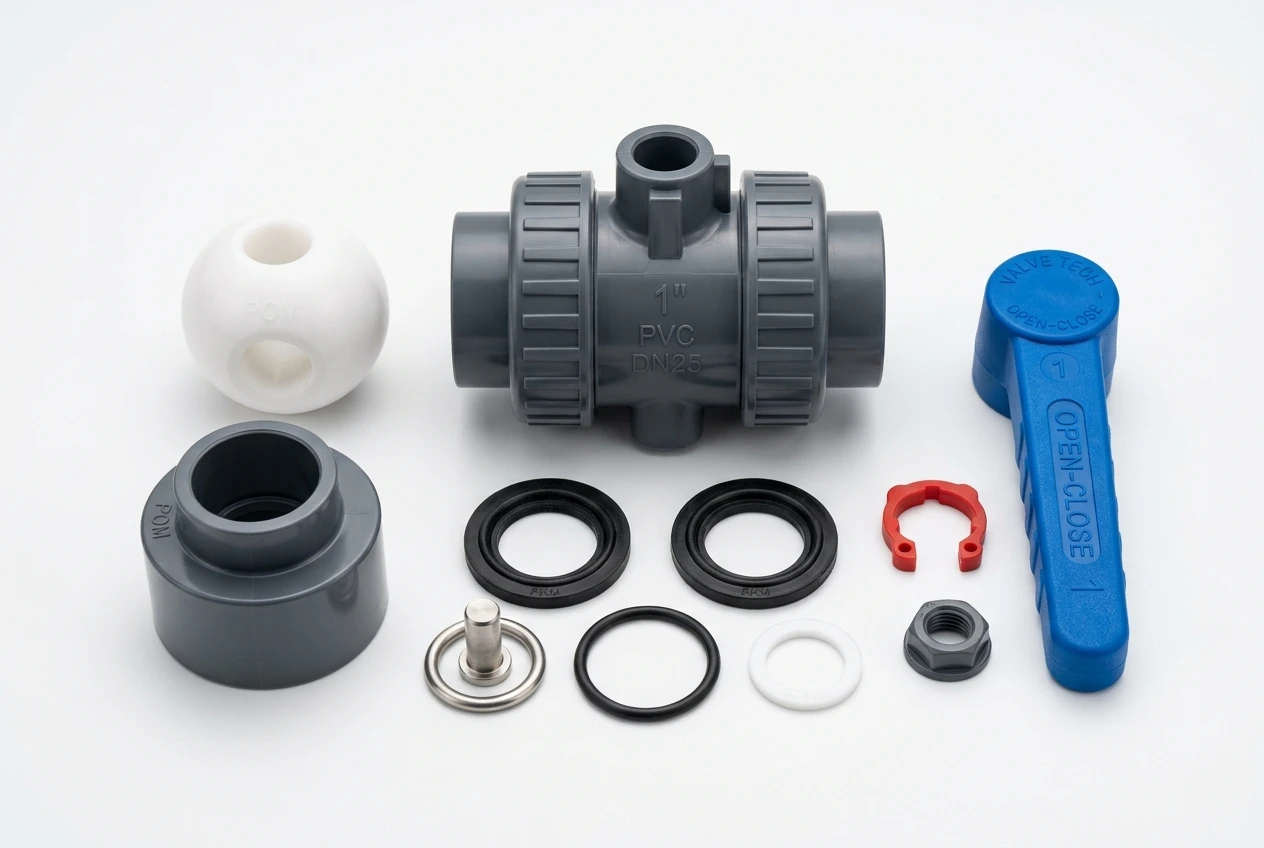 Custom plastic valve components for food processing sanitary fluid control