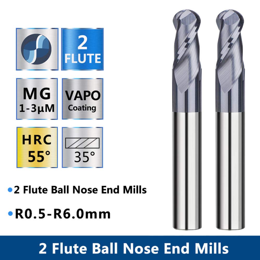 2 Flute Ball Nose End Mills for Aluminum