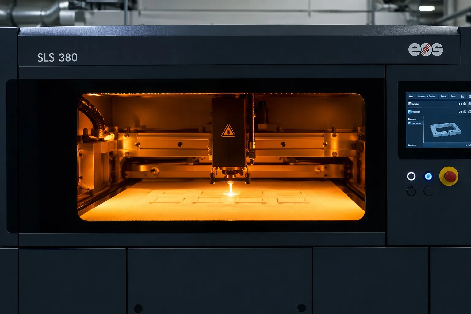 Industrial SLS 3D printer in operation at Goldcattle