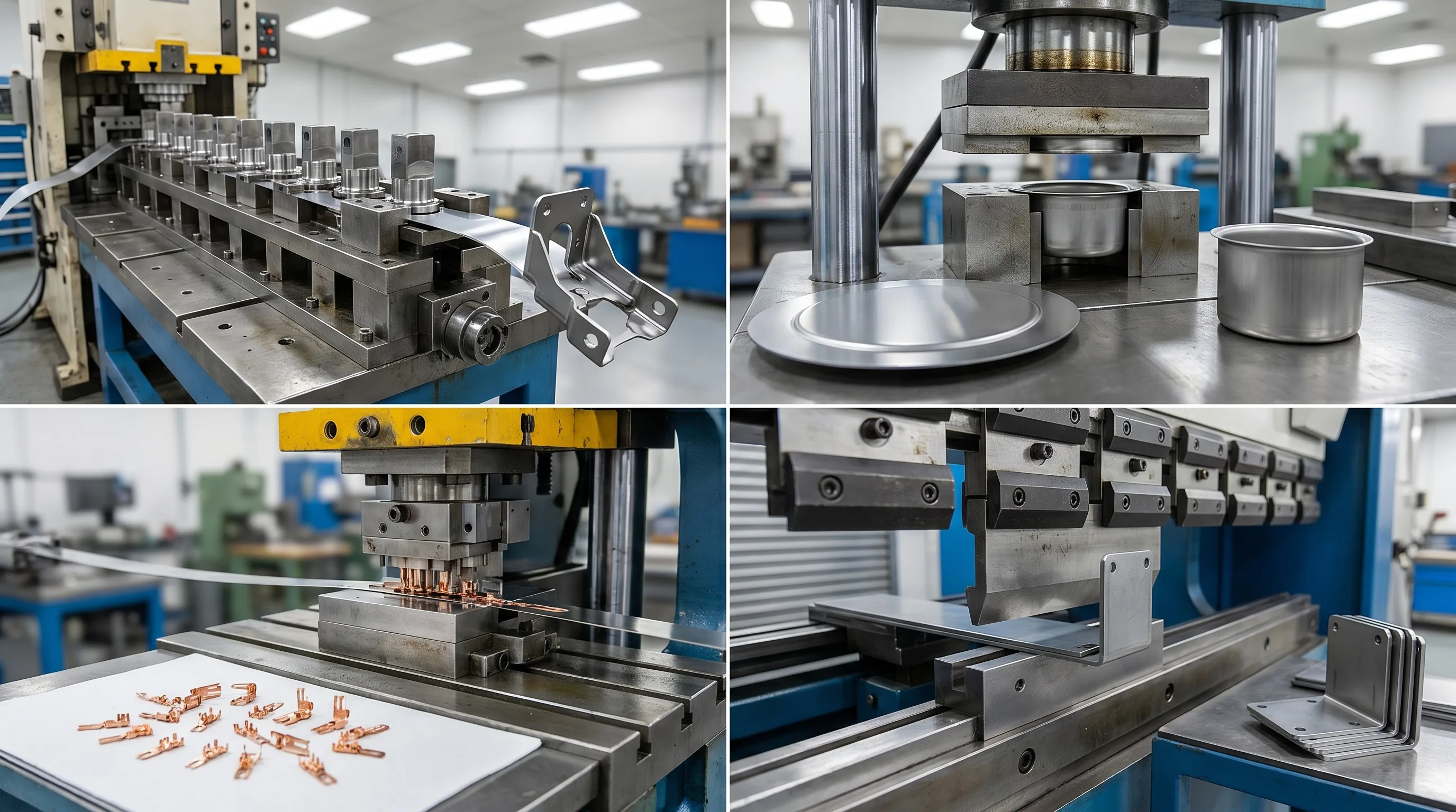 Four metal stamping process types: progressive die, deep draw, precision stamping and bending forming