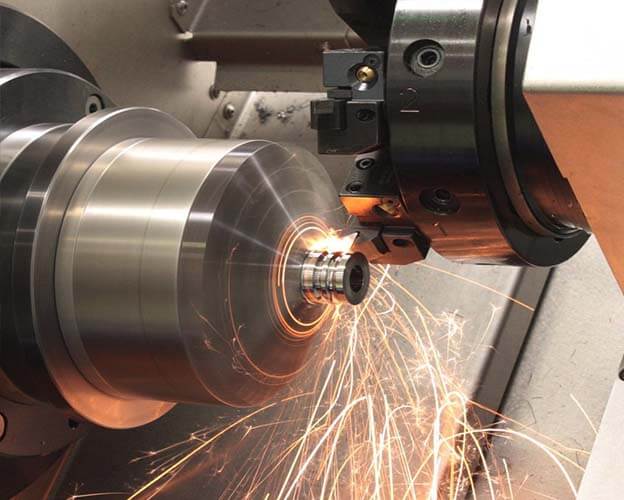 CNC Turning Machining Operation with Sparks