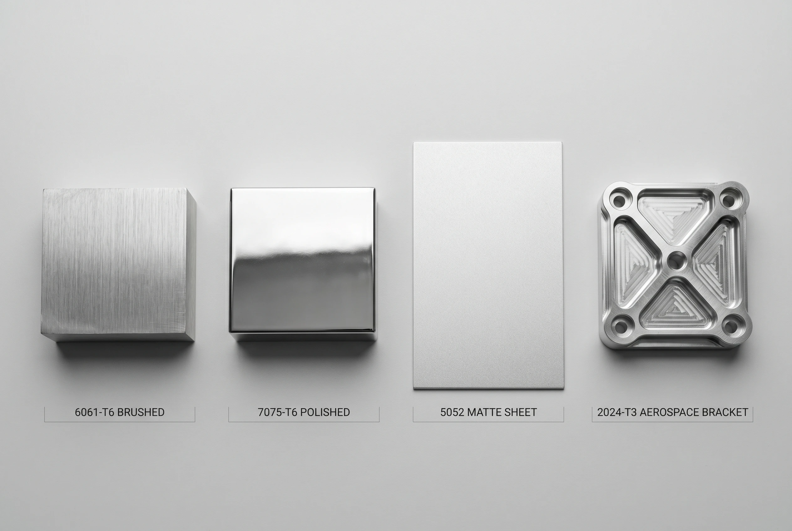 Aluminum alloy samples: 6061-T6, 7075-T6, 5052, 2024-T3