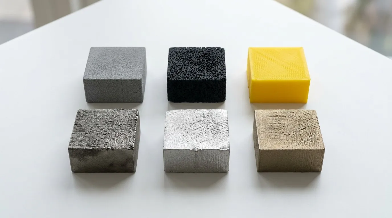 Comparison of six 3D printing material samples PA12 PA11 TPU 316L AlSi10Mg Ti6Al4V
