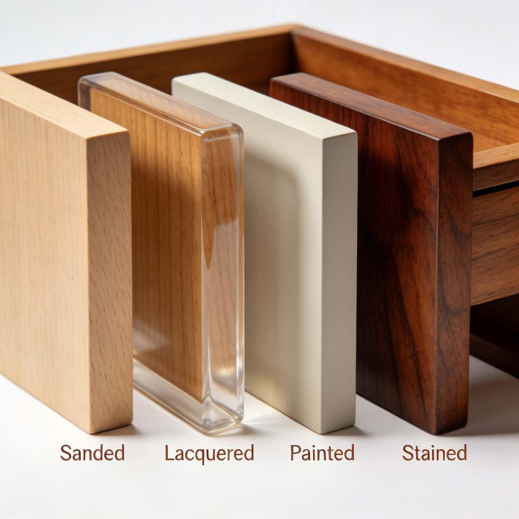 Different surface finishing options for wood furniture parts