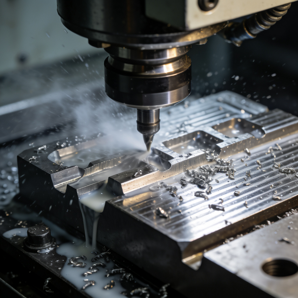 CNC face milling operation creating a large, perfectly flat and reflective surface on a metal block