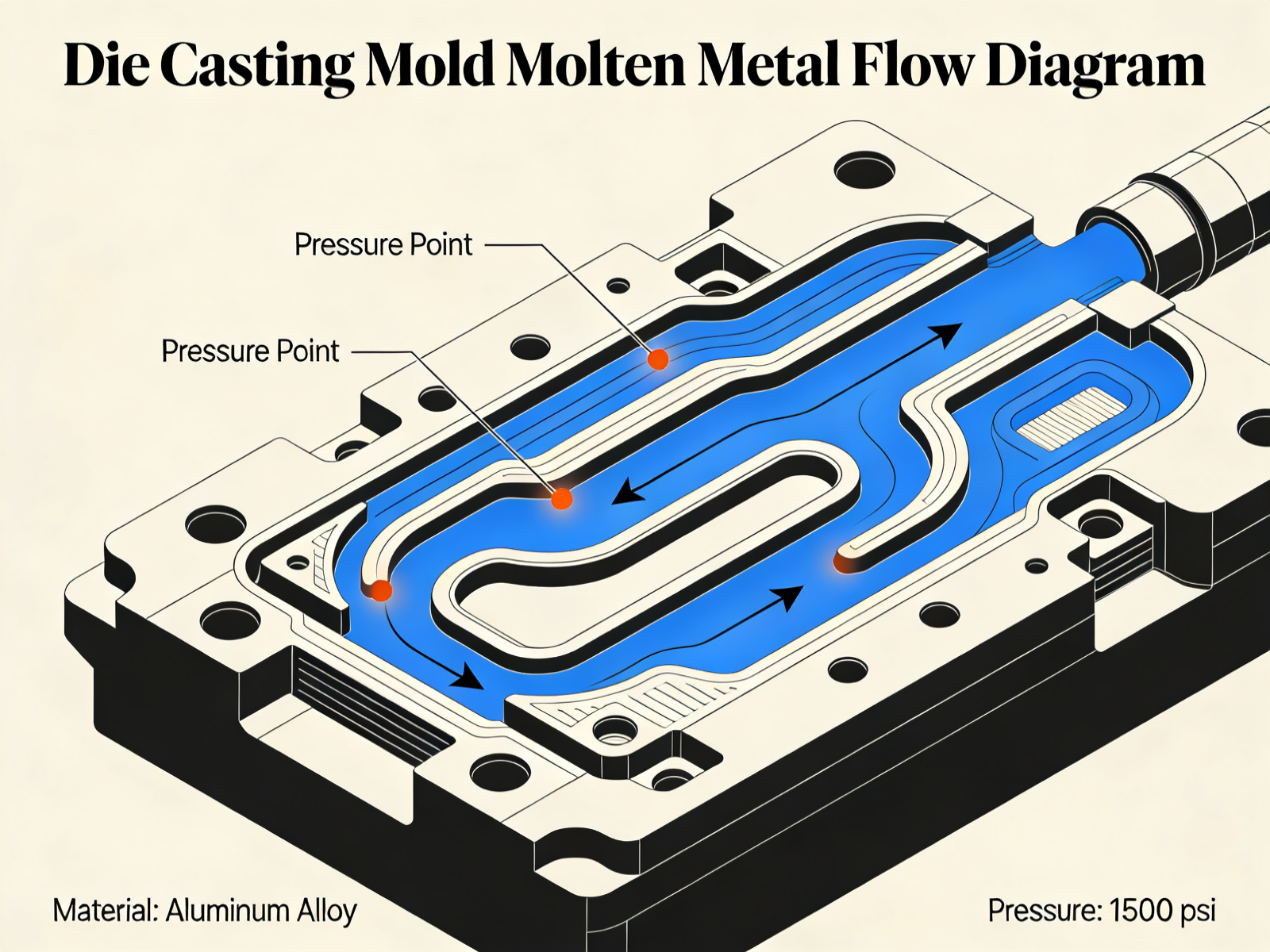 Die casting mold molten metal flow diagram