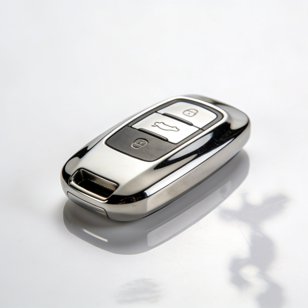 Stainless steel car key fob with polished mirror finish