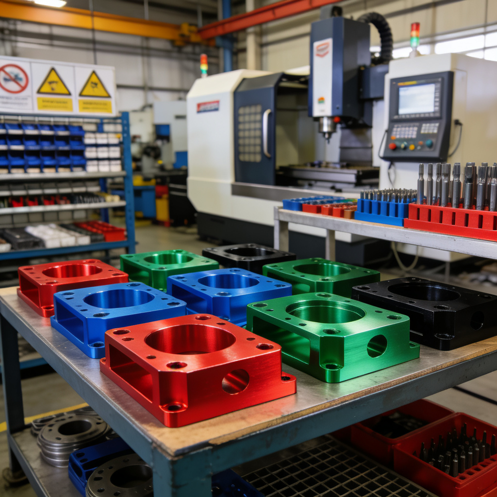 Powder coated metal CNC parts in various colors