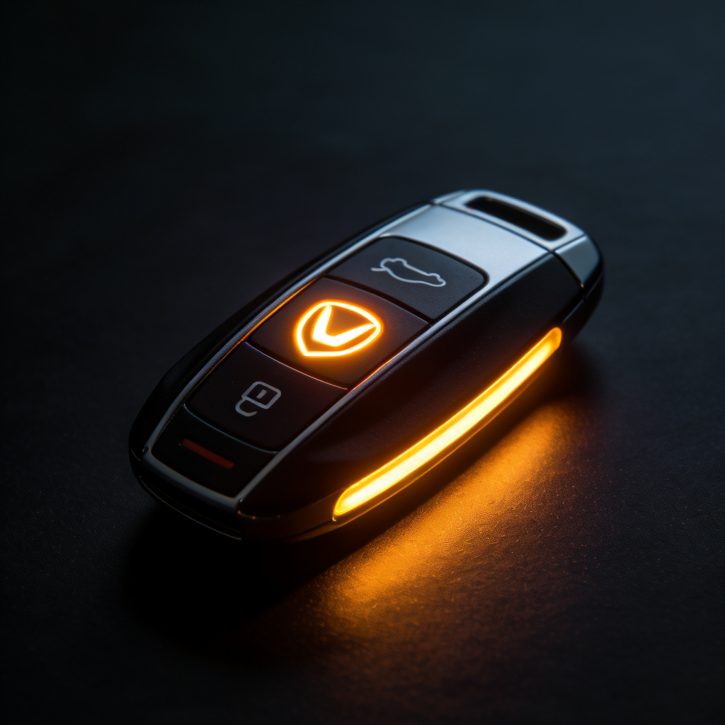 LED illuminated car key fob with glowing logo