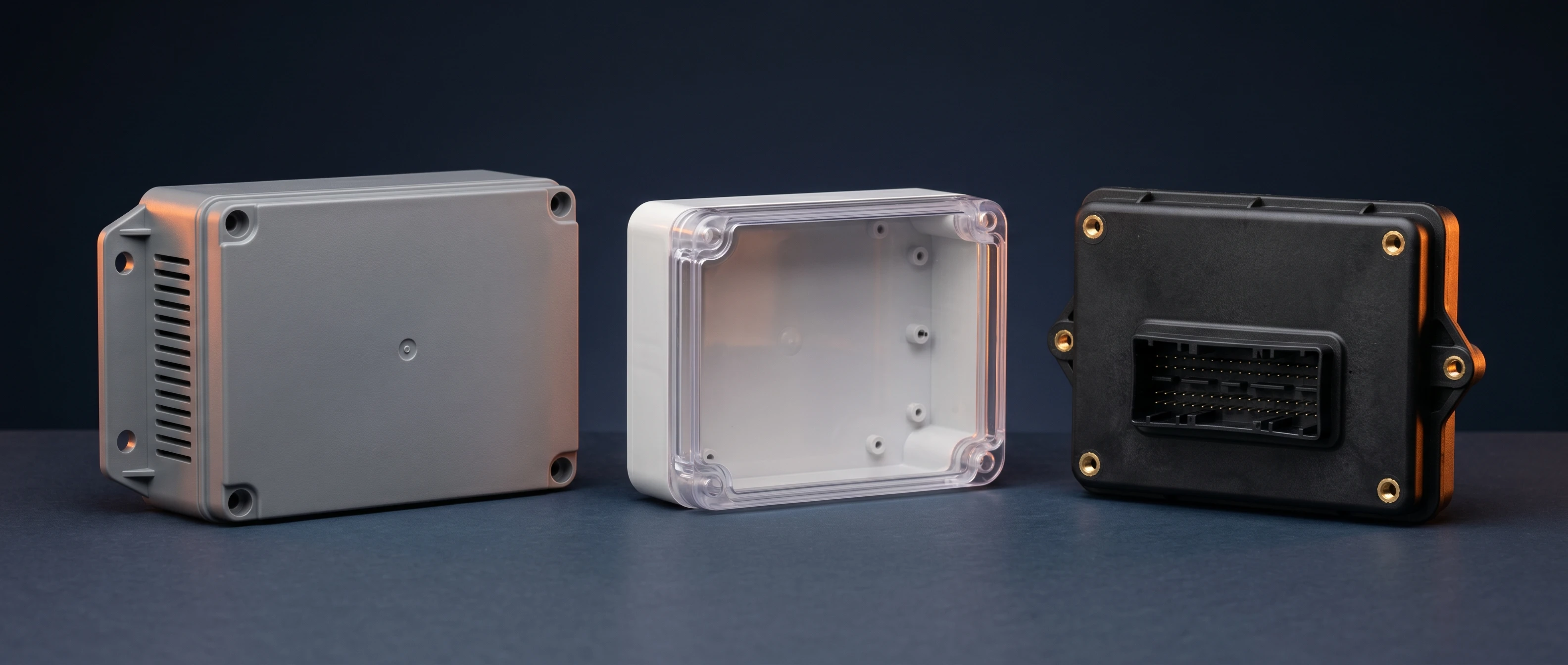 Custom injection molded plastic housings and enclosures in ABS, polycarbonate, nylon and PP for industrial, medical and automotive applications
