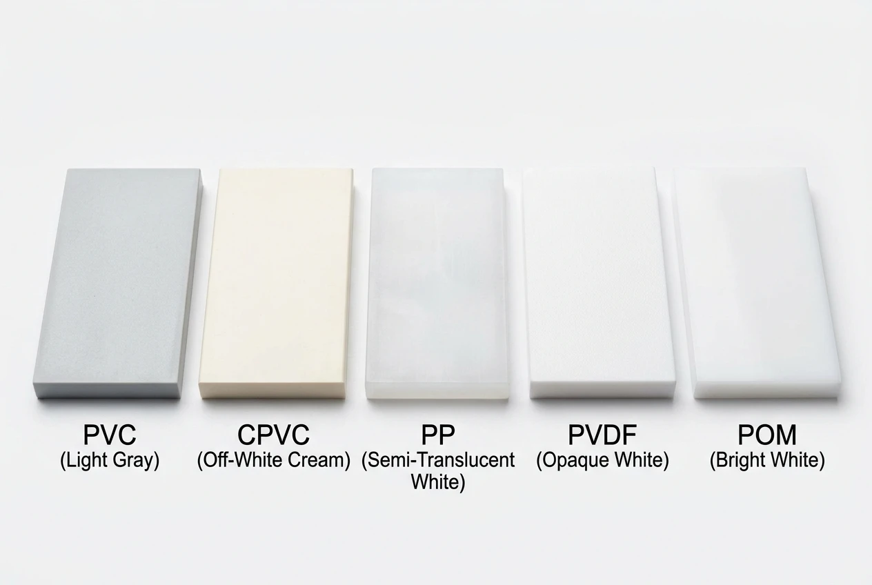 Engineering plastic material samples PVC CPVC PP PVDF POM comparison