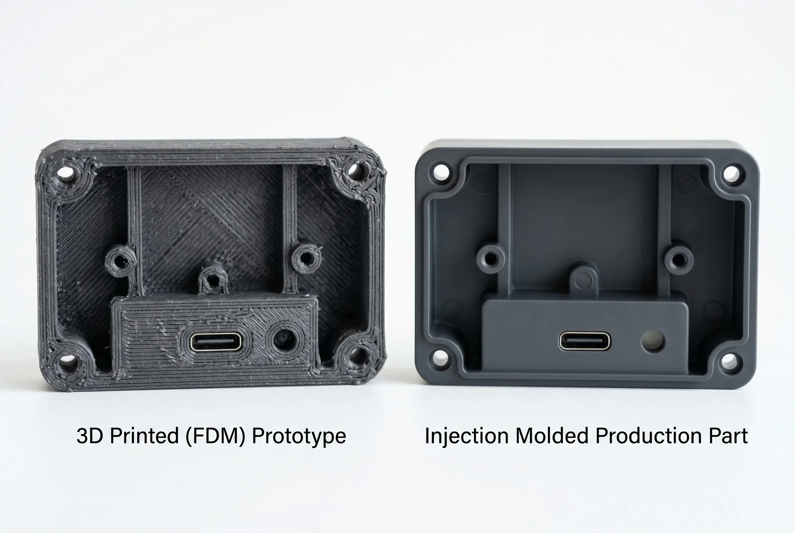 3D printed prototype versus injection molded production part comparison