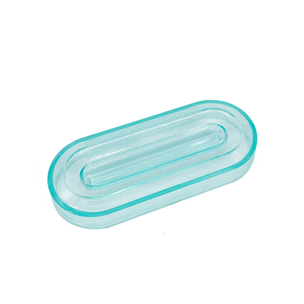 Clear transparent plastic component showing optical clarity