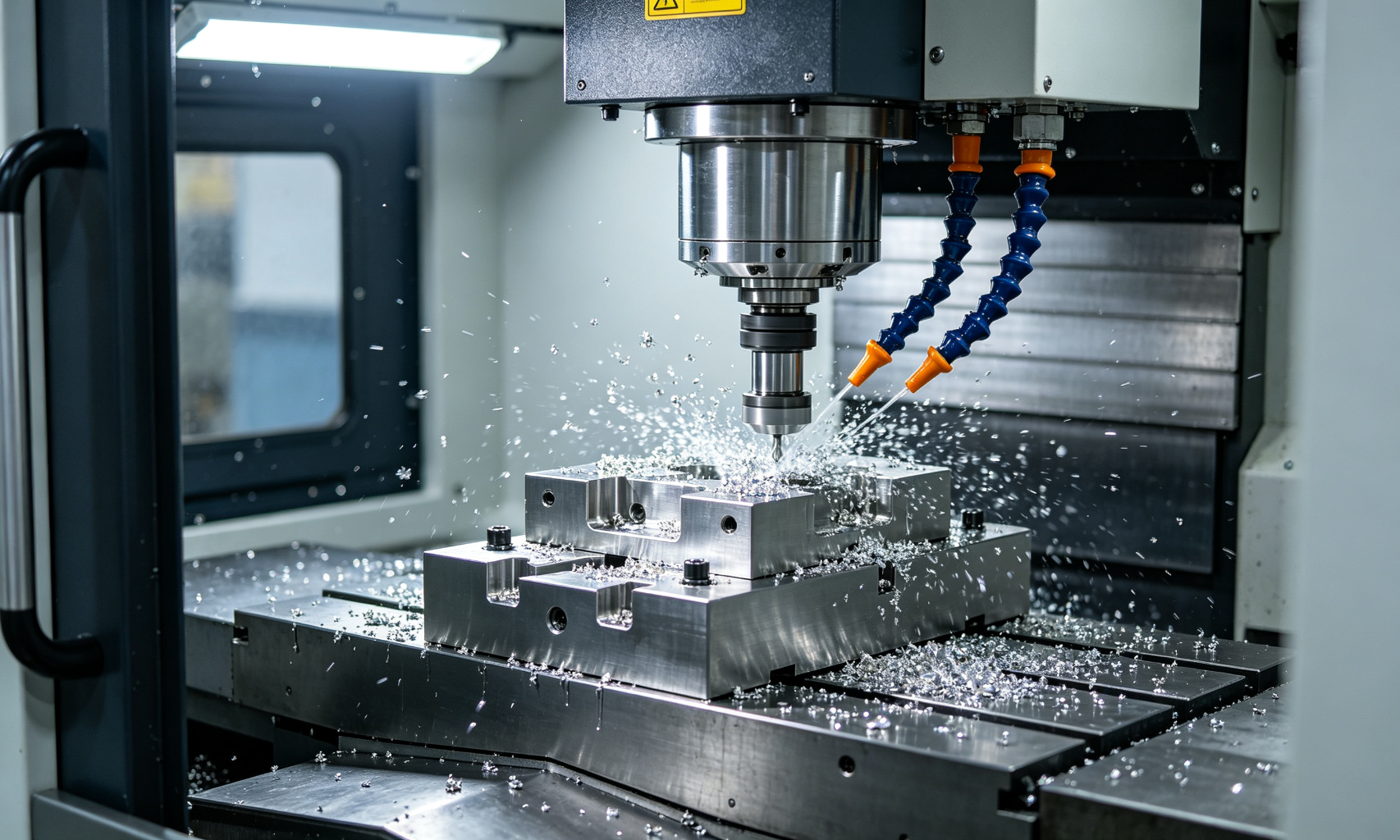 CNC machining center manufacturing precision mold components with high speed milling
