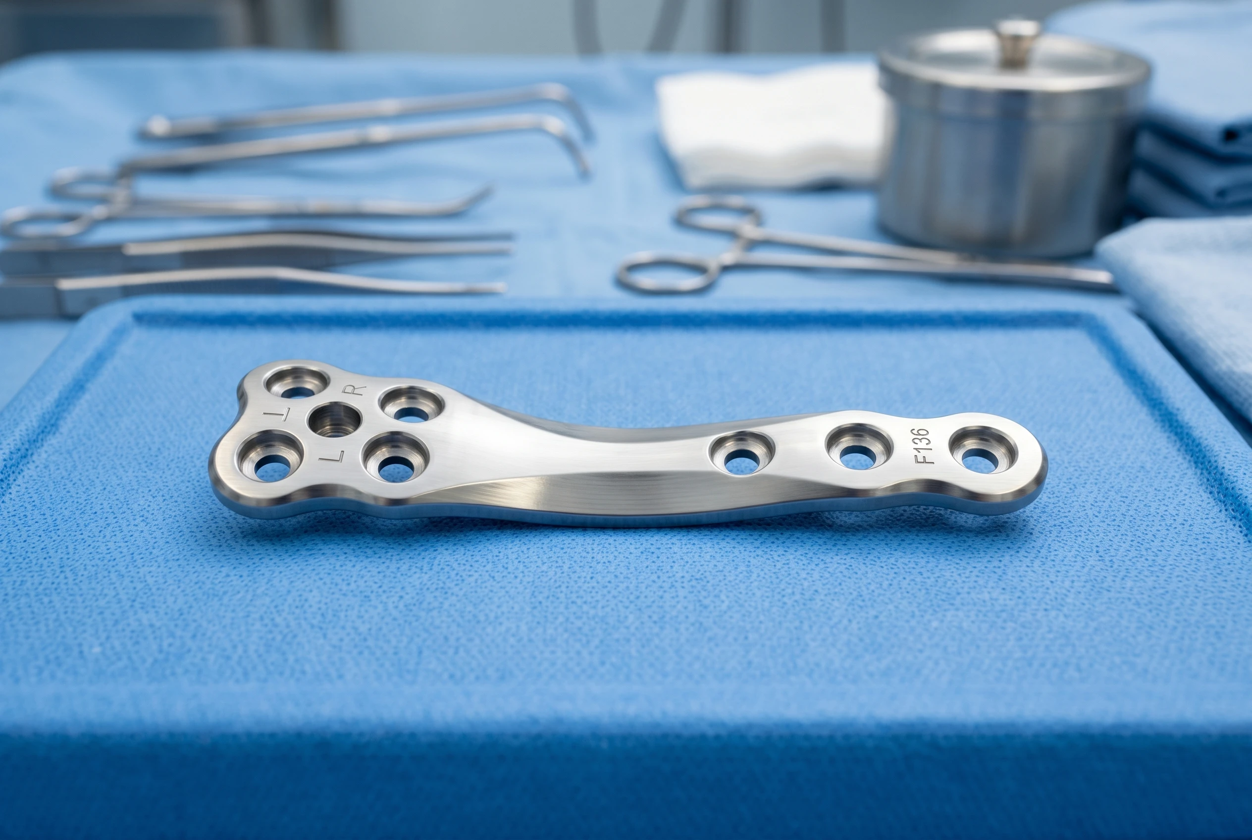 CNC machined Ti-6Al-4V ELI (ASTM F136) orthopedic spinal fixation plate