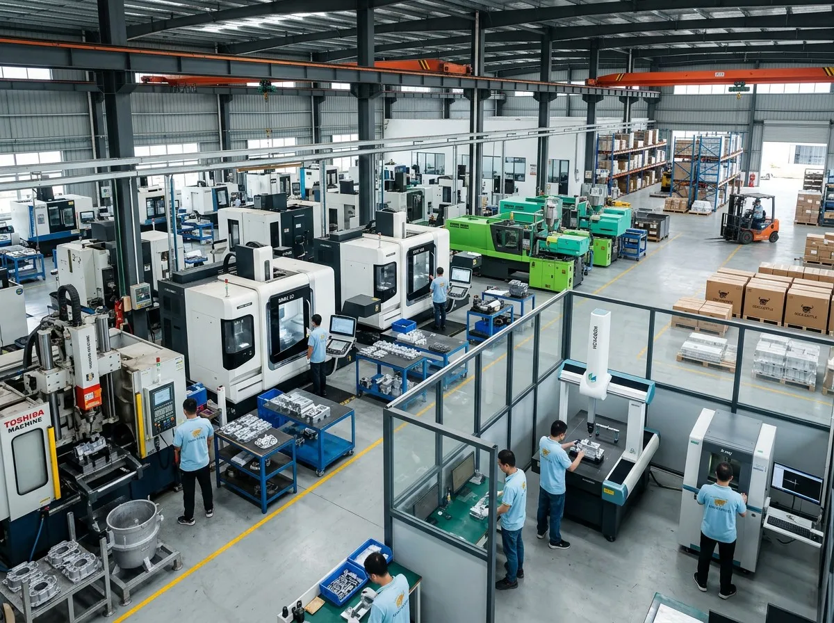 Xiamen Goldcattle factory with die casting machines CNC machining centers quality testing lab and logistics zone