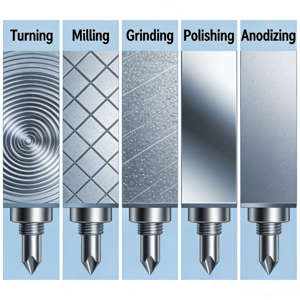 CNC surface finishing process comparison showing different treatments
