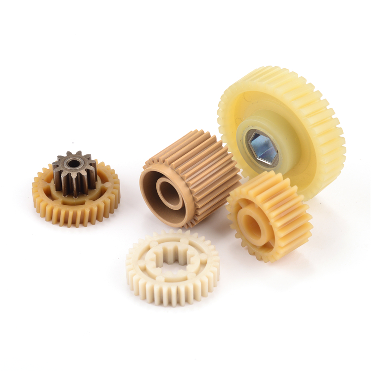 Various nylon gears showing different types and sizes