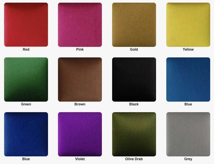 Anodized aluminum color samples
