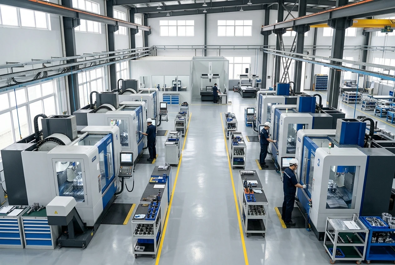 Xiamen Goldcattle manufacturing facility with 5-axis CNC machining centers and CMM inspection station