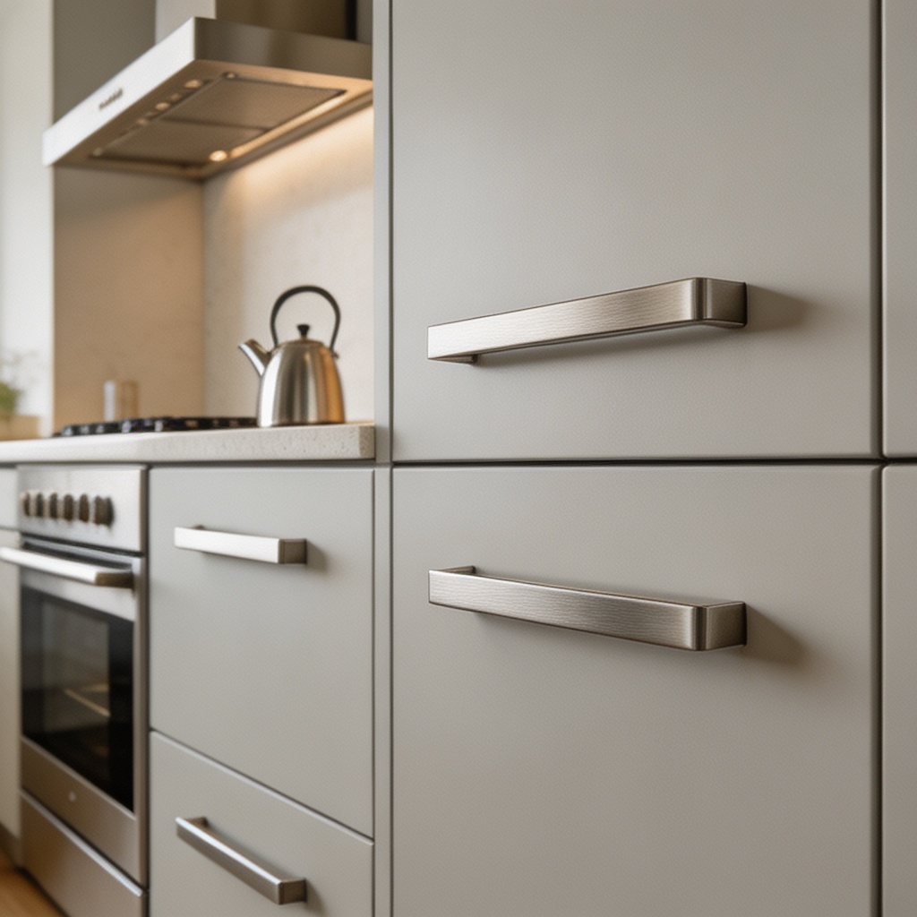 Custom Stainless Steel Cabinet Handles in Modern Kitchen