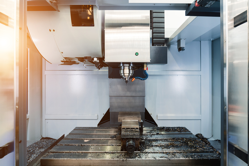 Modern CNC milling machine work area