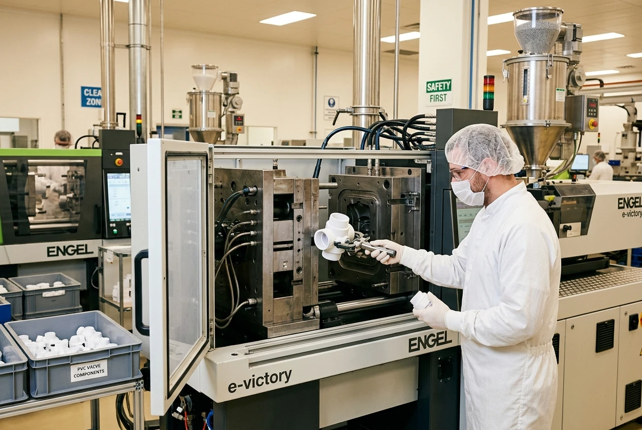 Injection molding manufacturing process for plastic valve components