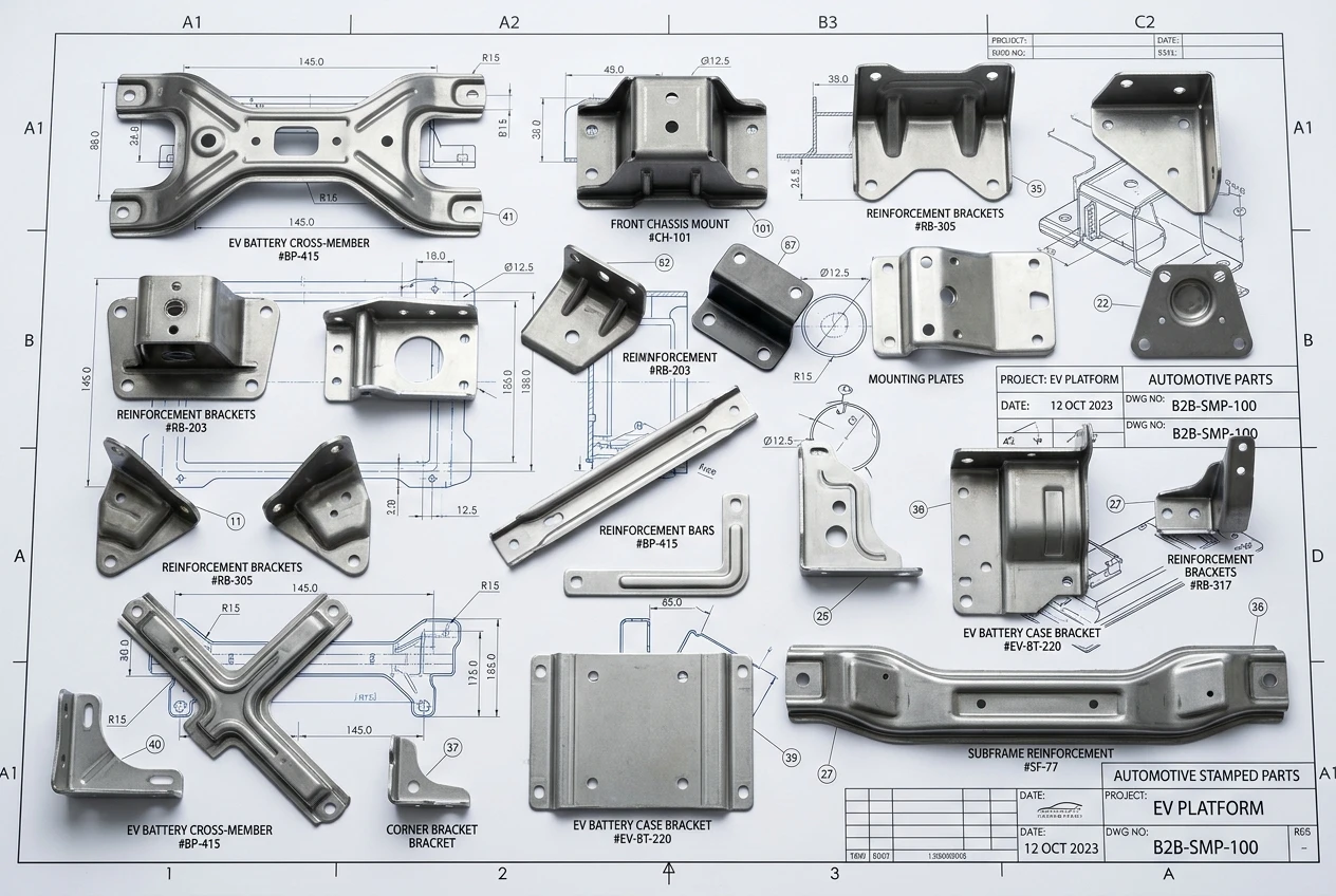 Automotive stamped brackets reinforcement parts EV components
