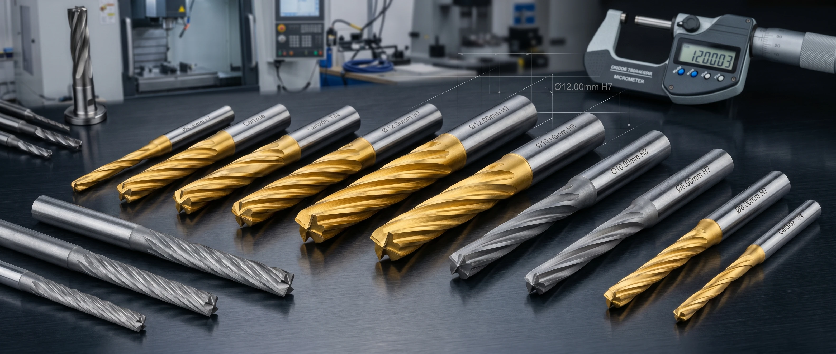 Custom carbide chuck reamers with TiN and TiAlN coatings for precision hole finishing in CNC machining applications