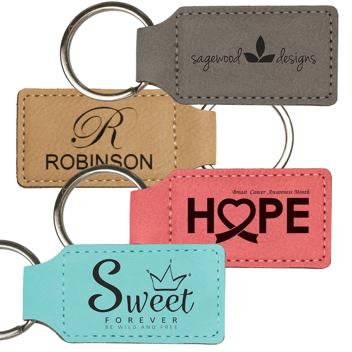 Custom laser engraved leather keychains