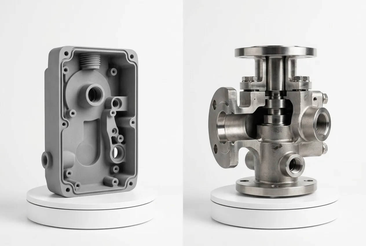 Case study comparison PA12 SLS medical device housing and 316L SLM industrial valve component