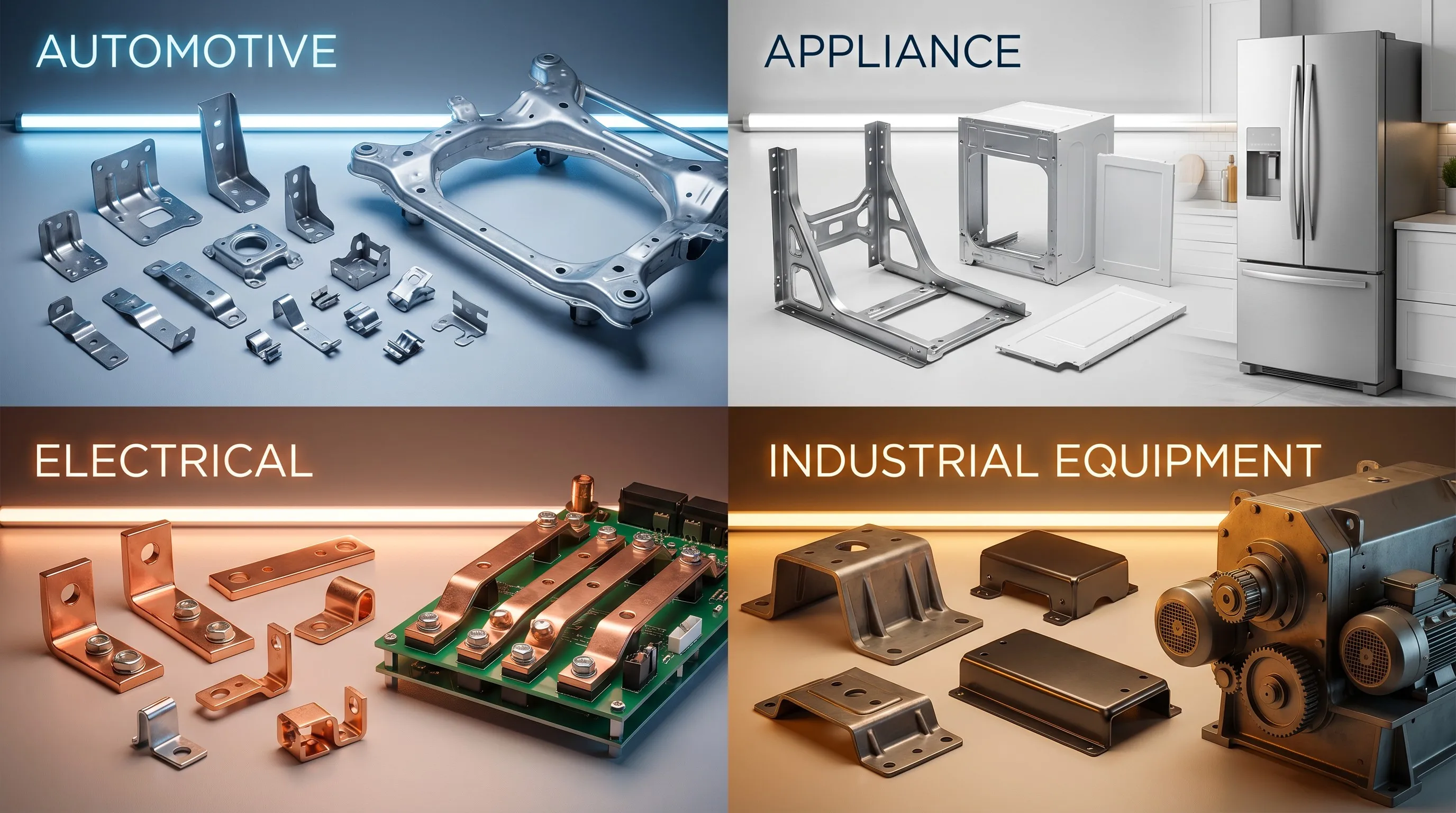 Four industry application zones: automotive, electrical, appliance and industrial equipment stamped parts