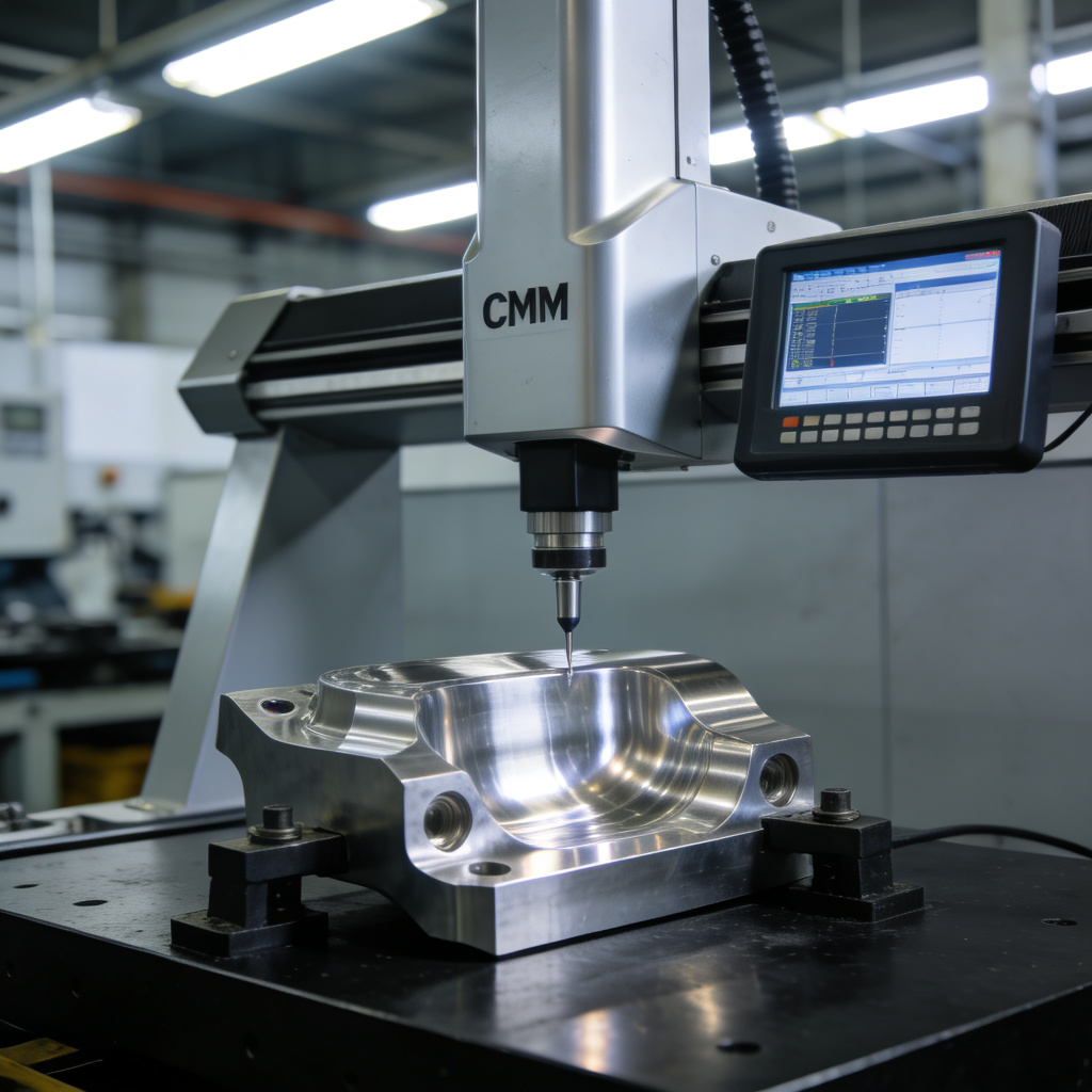 CMM coordinate measuring machine inspecting precision stainless steel parts