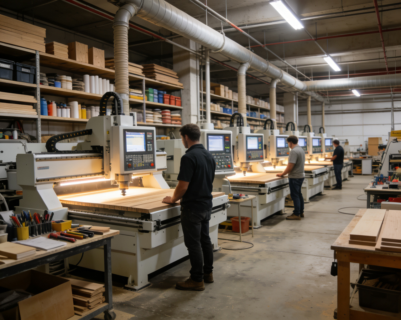 Modern Woodworking Workshop with CNC Machines