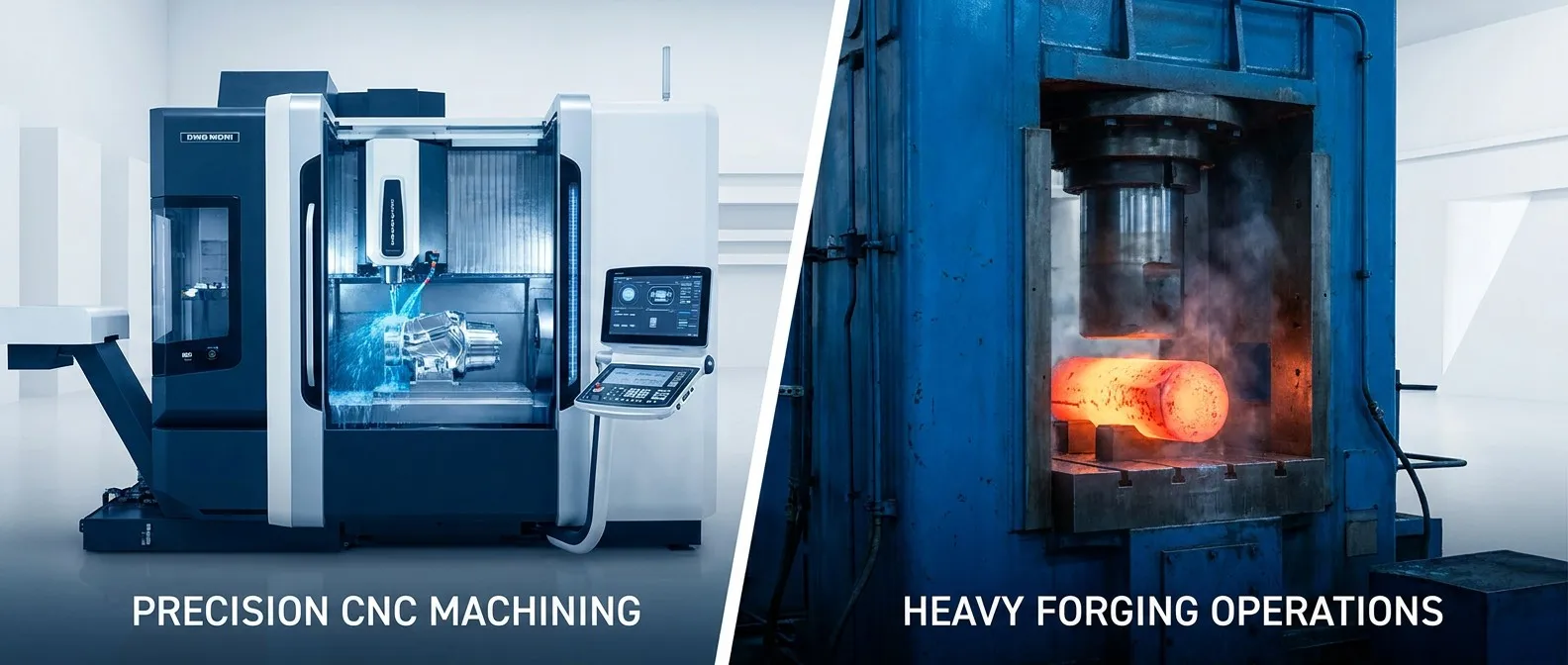 CNC machining vs forging comparison scene