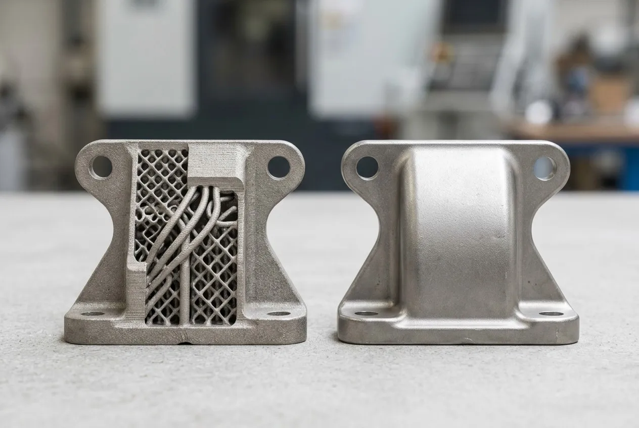 3D printed part and cast part side-by-side comparison