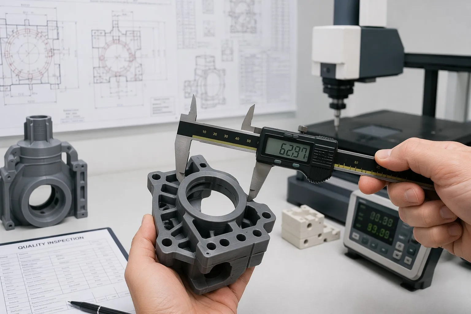 Quality inspection of 3D printed parts with precision measurement tools