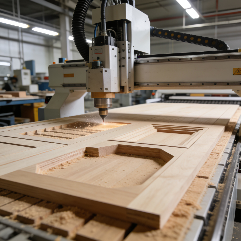 CNC machine cutting custom wood furniture components