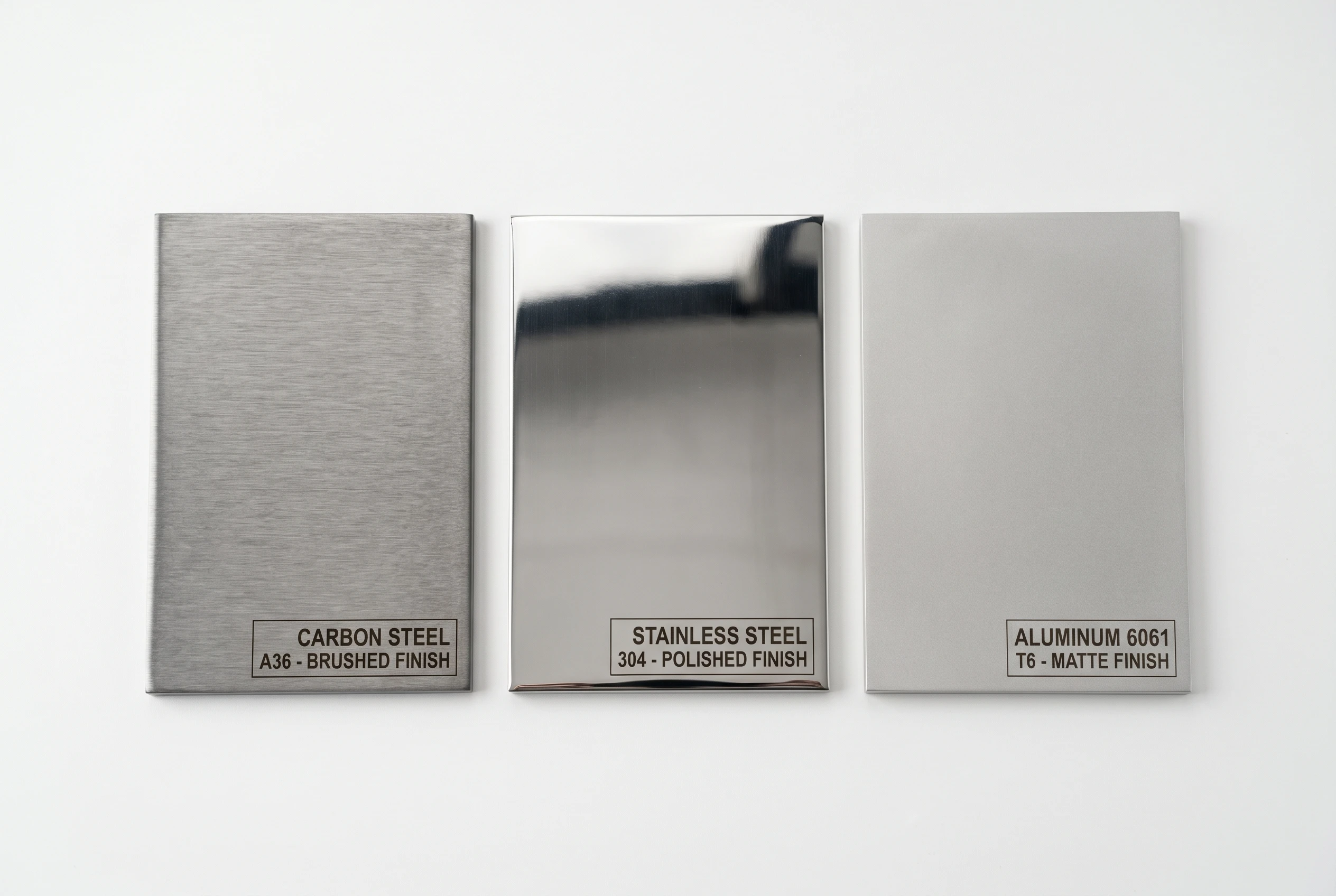 Carbon steel, stainless steel 304, and aluminum 6061 material samples