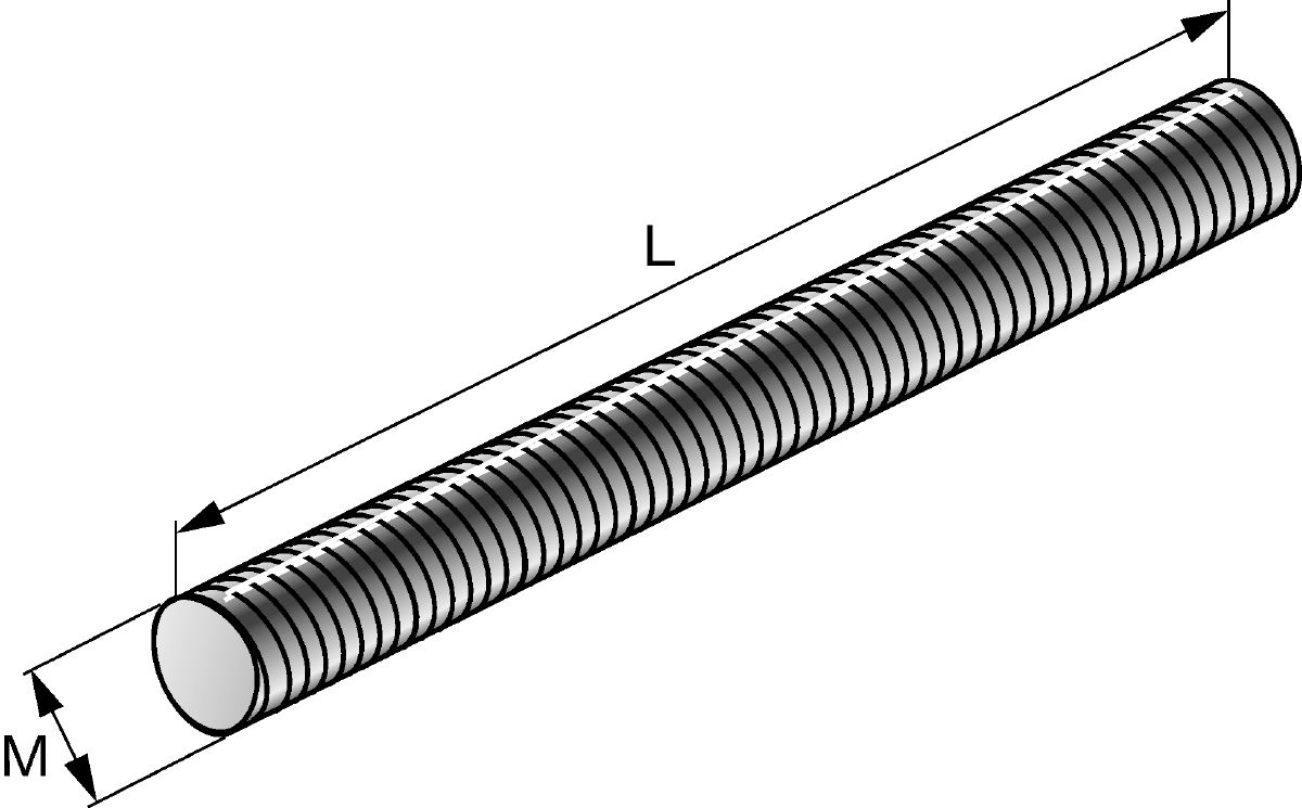 Technical drawing of plastic threaded rod with dimensions