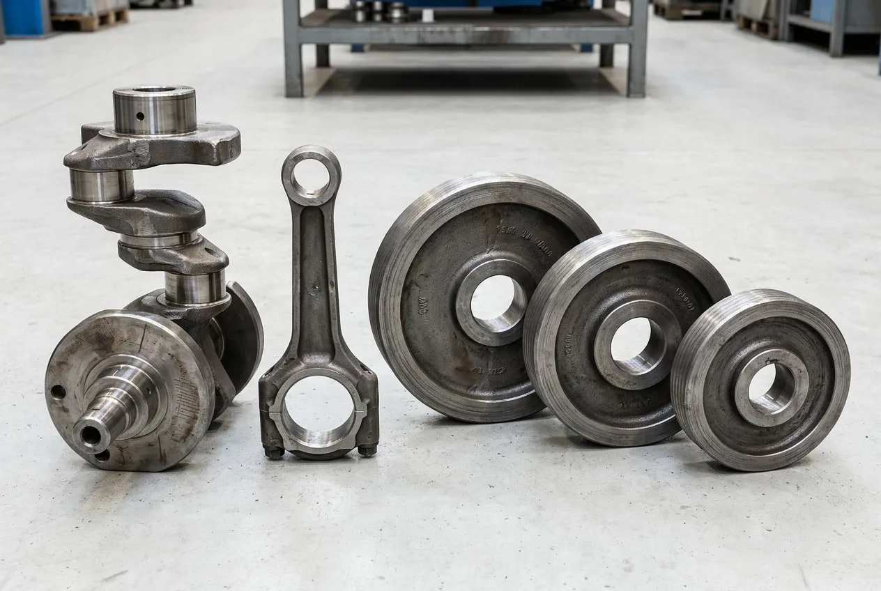 Forged metal components showing grain flow