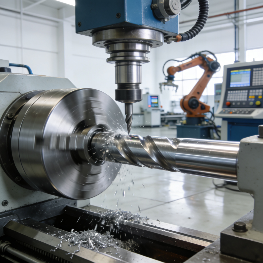 CNC turning machine machining 316L stainless steel shaft for industrial automation