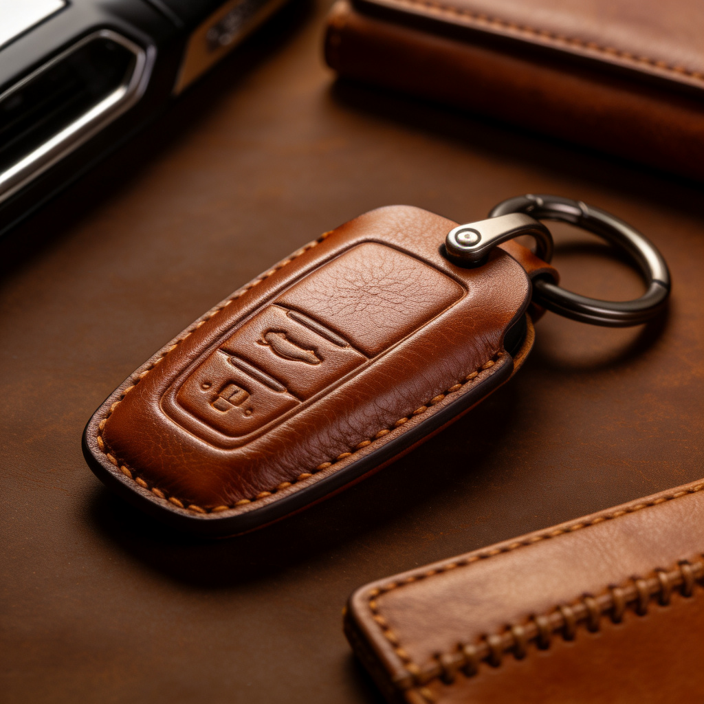 Genuine leather wrapped car key fob