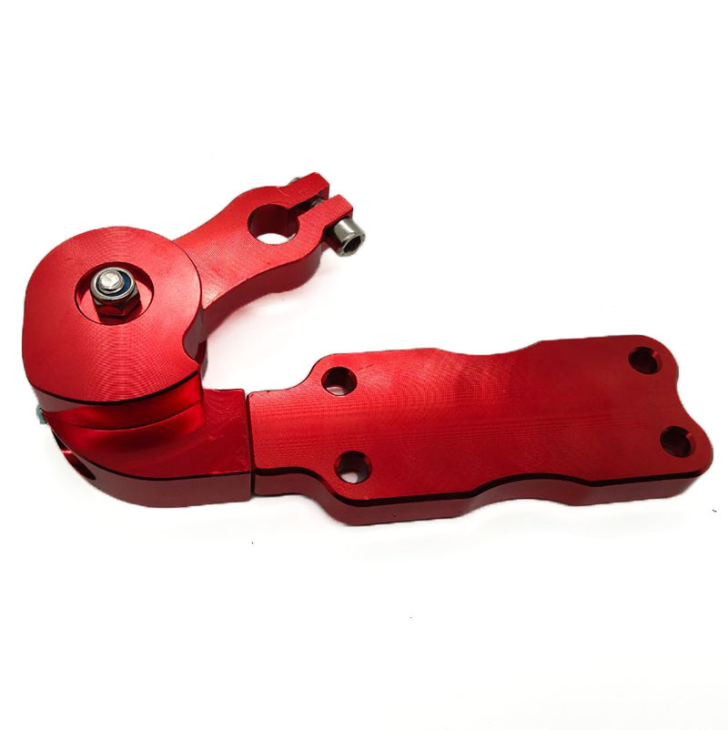 CNC machined motorcycle chain tightener in red anodized finish