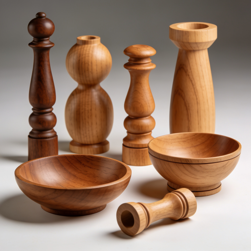 Finished CNC turned wooden parts collection